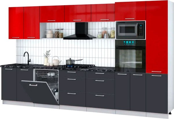 Кухонный гарнитур Интерлиния Мила Gloss 3.6-ПМ1 - фото