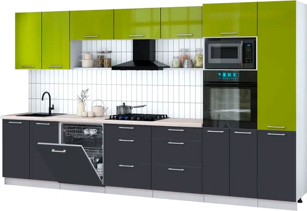 Кухонный гарнитур Интерлиния Мила Gloss 3.6-ПМ1 - фото