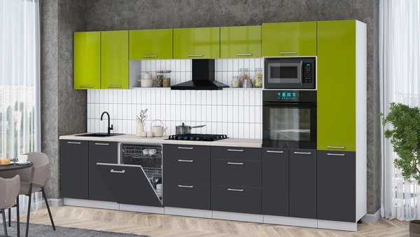 Кухонный гарнитур Интерлиния Мила Gloss 3.6-ПМ1