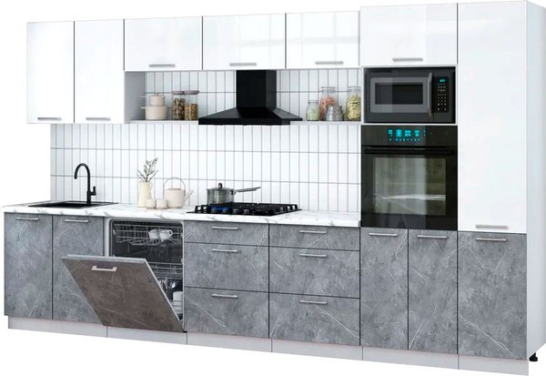 Кухонный гарнитур Интерлиния Мила Gloss 3.6-ПМ1 - фото