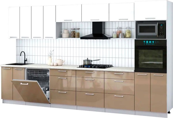 Кухонный гарнитур Интерлиния Мила Gloss 3.6-ПМ1-2 - фото