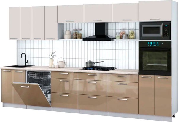 Кухонный гарнитур Интерлиния Мила Gloss 3.6-ПМ1-2 - фото