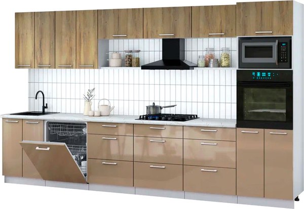 Кухонный гарнитур Интерлиния Мила Gloss 3.6-ПМ1-2 - фото