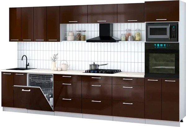 Кухонный гарнитур Интерлиния Мила Gloss 3.6-ПМ1-2 - фото