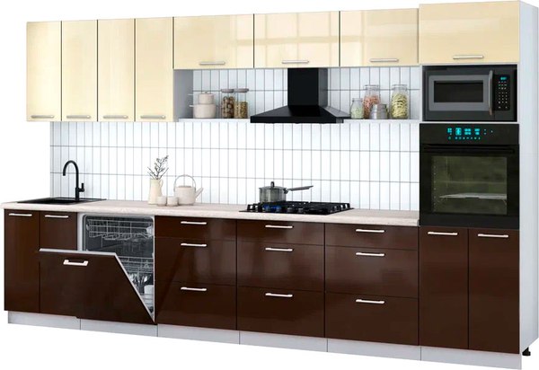 Кухонный гарнитур Интерлиния Мила Gloss 3.6-ПМ1-2 - фото