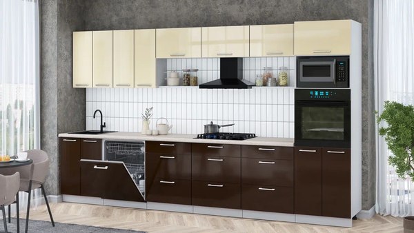 Кухонный гарнитур Интерлиния Мила Gloss 3.6-ПМ1-2