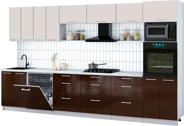 Кухонный гарнитур Интерлиния Мила Gloss 3.6-ПМ1-2 - фото