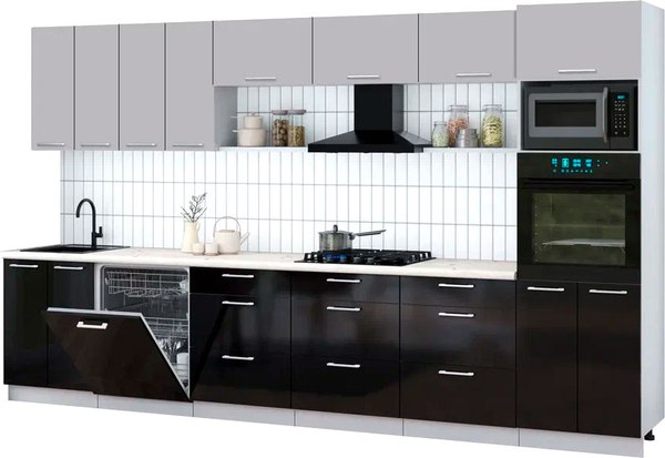 Кухонный гарнитур Интерлиния Мила Gloss 3.6-ПМ1-2 - фото