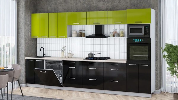 Кухонный гарнитур Интерлиния Мила Gloss 3.6-ПМ1-2