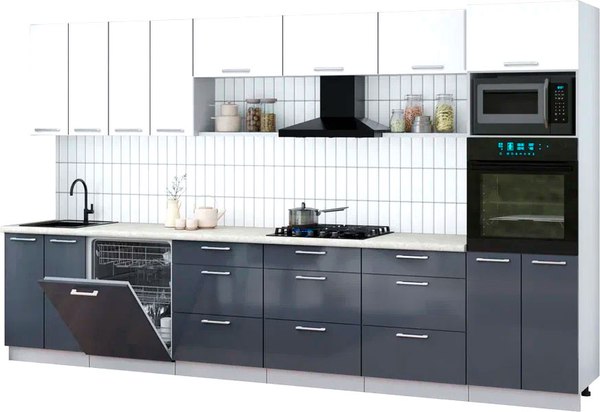 Кухонный гарнитур Интерлиния Мила Gloss 3.6-ПМ1-2 - фото