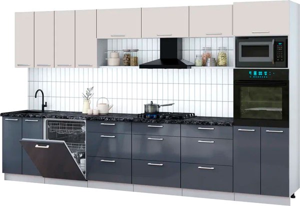 Кухонный гарнитур Интерлиния Мила Gloss 3.6-ПМ1-2 - фото