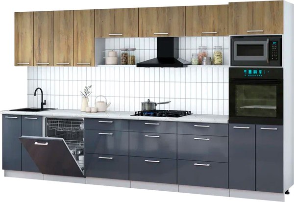 Кухонный гарнитур Интерлиния Мила Gloss 3.6-ПМ1-2 - фото