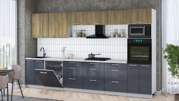 Кухонный гарнитур Интерлиния Мила Gloss 3.6-ПМ1-2