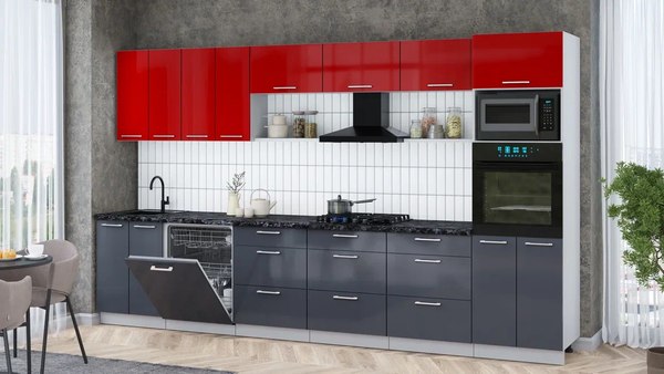 Кухонный гарнитур Интерлиния Мила Gloss 3.6-ПМ1-2