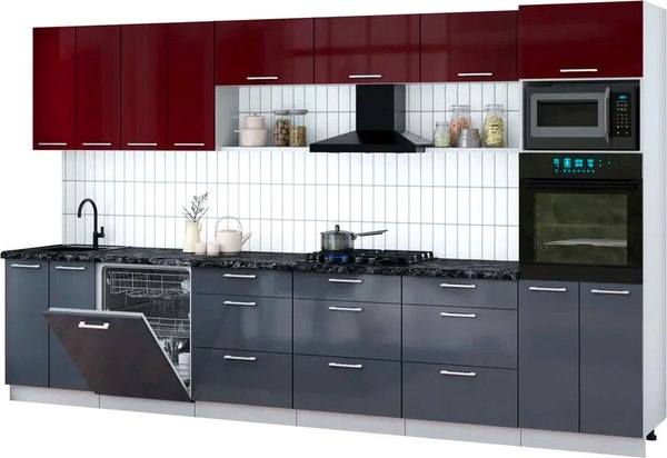 Кухонный гарнитур Интерлиния Мила Gloss 3.6-ПМ1-2 - фото