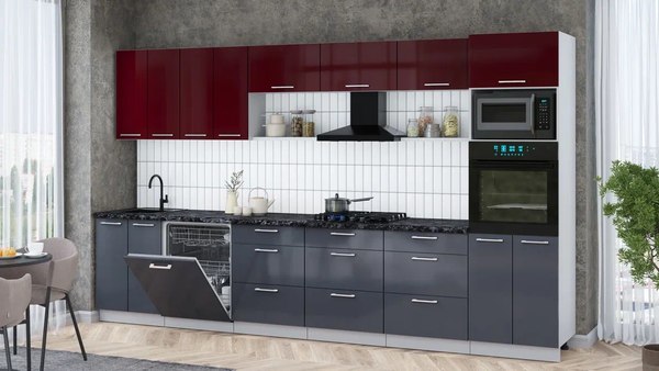 Кухонный гарнитур Интерлиния Мила Gloss 3.6-ПМ1-2