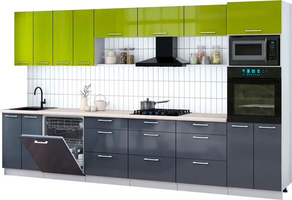 Кухонный гарнитур Интерлиния Мила Gloss 3.6-ПМ1-2 - фото