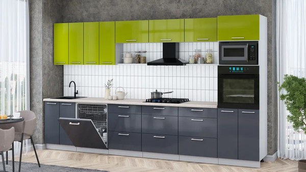 Кухонный гарнитур Интерлиния Мила Gloss 3.6-ПМ1-2