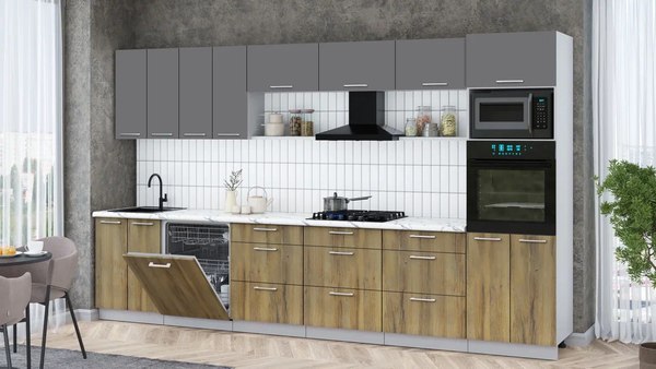 Кухонный гарнитур Интерлиния Мила Gloss 3.6-ПМ1-2