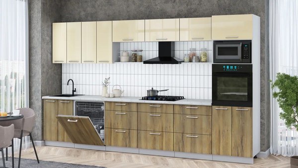 Кухонный гарнитур Интерлиния Мила Gloss 3.6-ПМ1-2