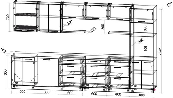 Кухонный гарнитур Интерлиния Мила Gloss 3.6-ПМ1-2