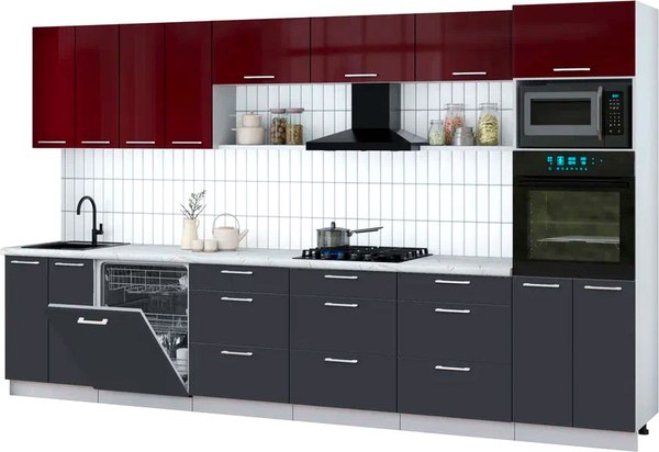 Кухонный гарнитур Интерлиния Мила Gloss 3.6-ПМ1-2 - фото