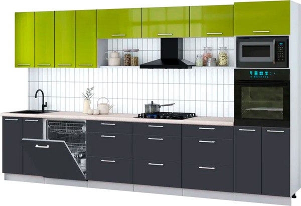Кухонный гарнитур Интерлиния Мила Gloss 3.6-ПМ1-2 - фото
