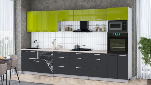 Кухонный гарнитур Интерлиния Мила Gloss 3.6-ПМ1-2