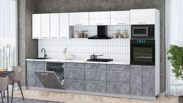 Кухонный гарнитур Интерлиния Мила Gloss 3.6-ПМ1-2