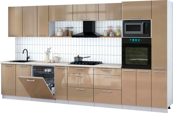 Кухонный гарнитур Интерлиния Мила Gloss 3.8-ПМ1 - фото