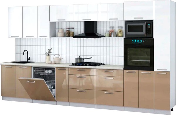 Кухонный гарнитур Интерлиния Мила Gloss 3.8-ПМ1 - фото