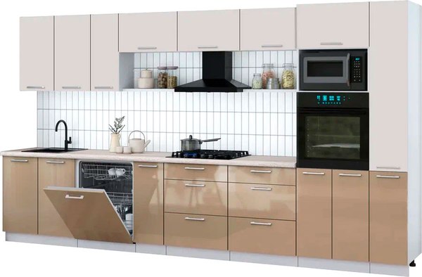 Кухонный гарнитур Интерлиния Мила Gloss 3.8-ПМ1 - фото