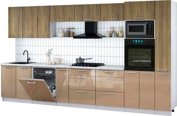 Кухонный гарнитур Интерлиния Мила Gloss 3.8-ПМ1 - фото