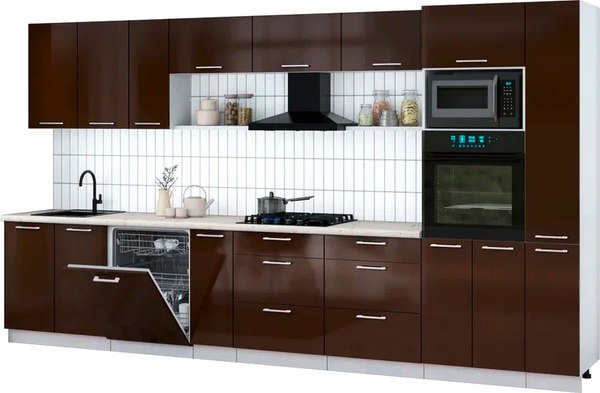 Кухонный гарнитур Интерлиния Мила Gloss 3.8-ПМ1 - фото