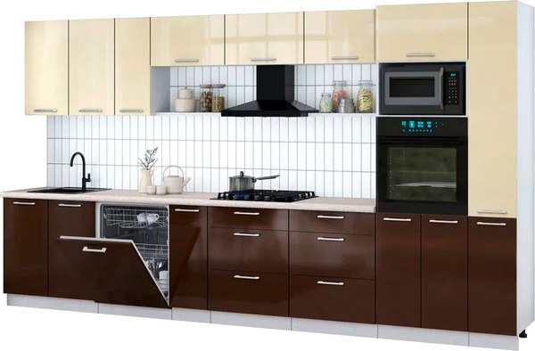 Кухонный гарнитур Интерлиния Мила Gloss 3.8-ПМ1 - фото