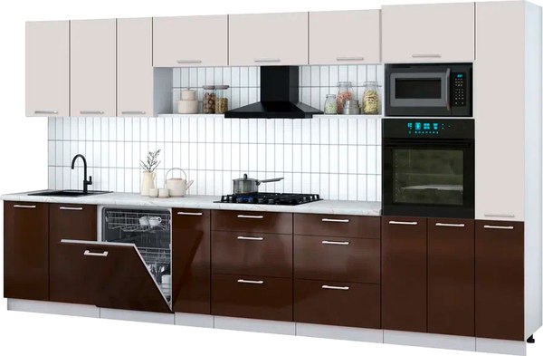 Кухонный гарнитур Интерлиния Мила Gloss 3.8-ПМ1 - фото