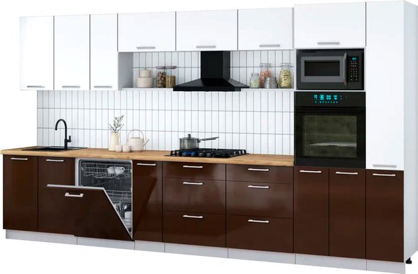 Кухонный гарнитур Интерлиния Мила Gloss 3.8-ПМ1 - фото