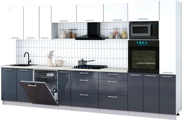 Кухонный гарнитур Интерлиния Мила Gloss 3.8-ПМ1 - фото