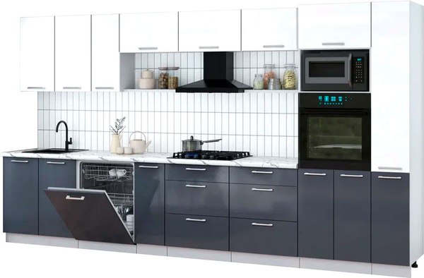 Кухонный гарнитур Интерлиния Мила Gloss 3.8-ПМ1 - фото