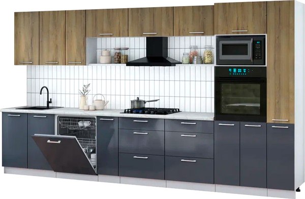 Кухонный гарнитур Интерлиния Мила Gloss 3.8-ПМ1 - фото