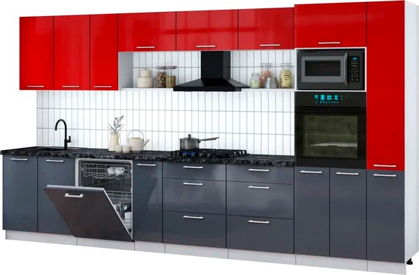 Кухонный гарнитур Интерлиния Мила Gloss 3.8-ПМ1 - фото