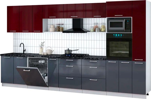 Кухонный гарнитур Интерлиния Мила Gloss 3.8-ПМ1 - фото