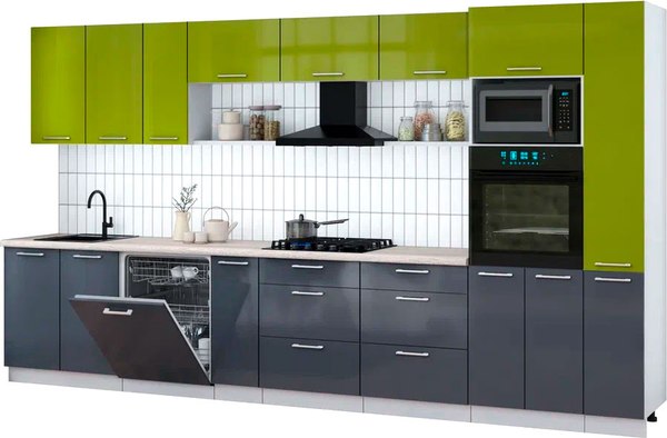 Кухонный гарнитур Интерлиния Мила Gloss 3.8-ПМ1 - фото