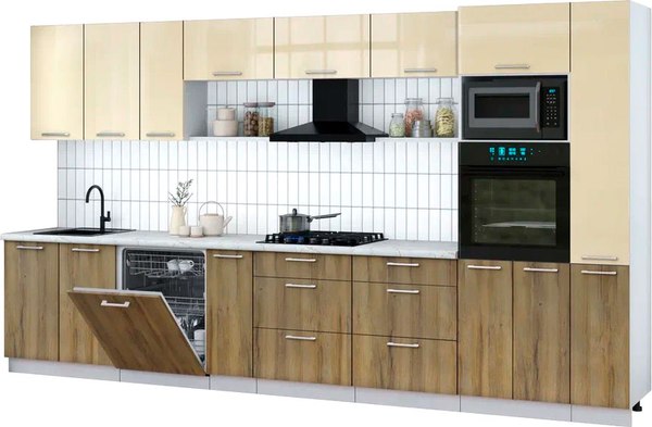 Кухонный гарнитур Интерлиния Мила Gloss 3.8-ПМ1 - фото