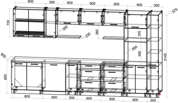 Кухонный гарнитур Интерлиния Мила Gloss 3.8-ПМ1