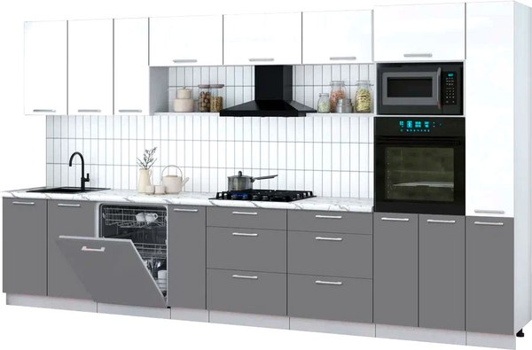 Кухонный гарнитур Интерлиния Мила Gloss 3.8-ПМ1 - фото