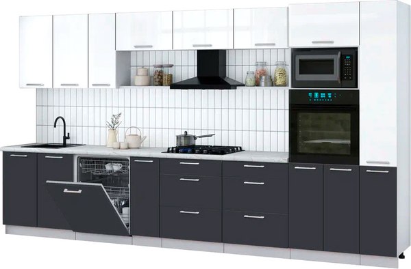 Кухонный гарнитур Интерлиния Мила Gloss 3.8-ПМ1 - фото