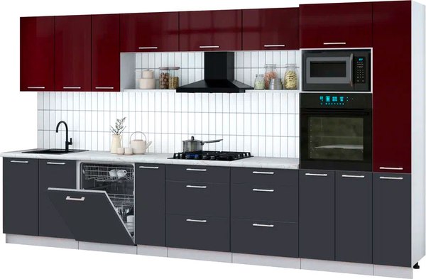 Кухонный гарнитур Интерлиния Мила Gloss 3.8-ПМ1 - фото