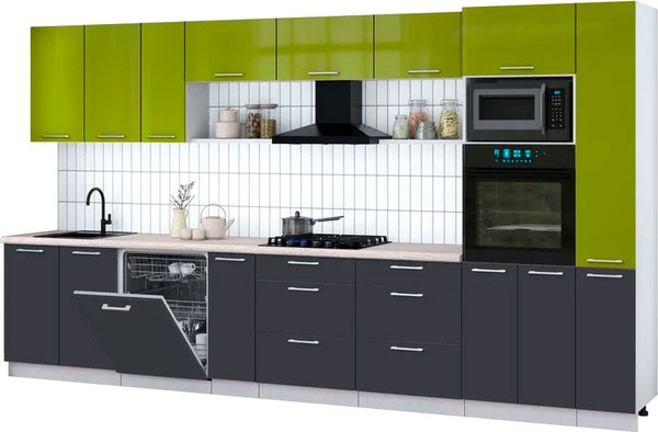 Кухонный гарнитур Интерлиния Мила Gloss 3.8-ПМ1 - фото