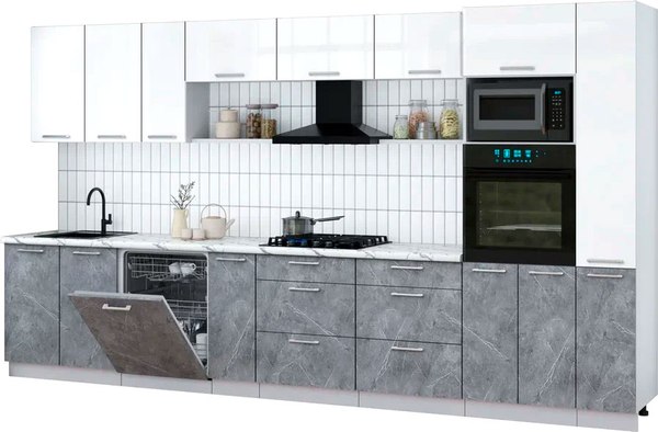 Кухонный гарнитур Интерлиния Мила Gloss 3.8-ПМ1 - фото